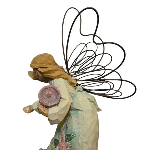 Angel Figurine Feeding Blue Birds Bluebirds Wire Wings AS IS - Picture 6 of 16